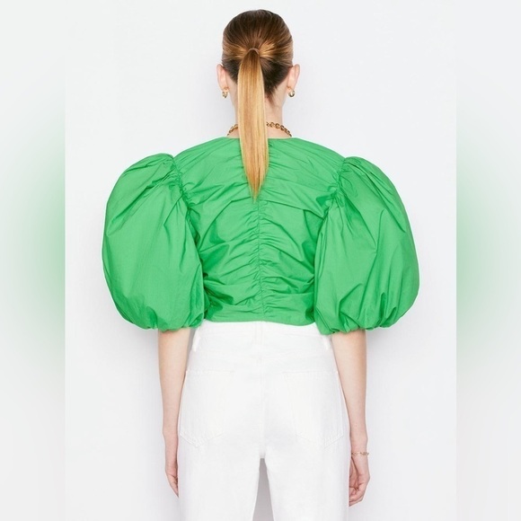 Frame Gathered Puff Sleeve Top Green - Picture 2 of 7